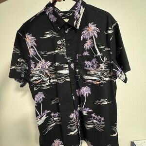 American Eagle Outfitters Black and Purple Palm Print Shirt